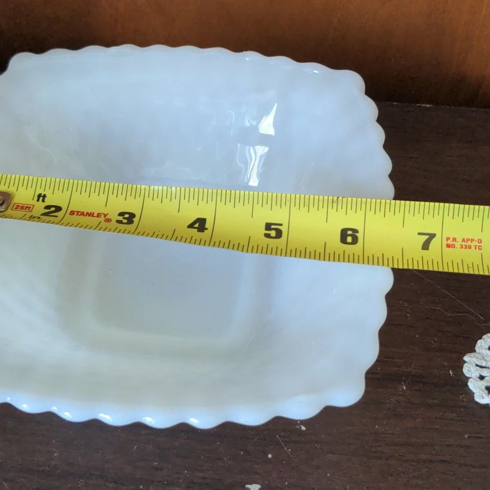 Vintage Square Shaped Mlik Glass Hobnail Bowls Set of 2